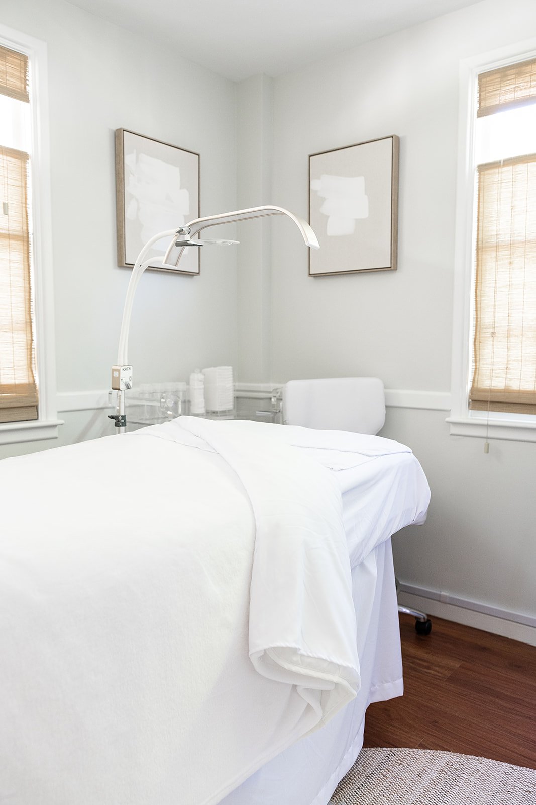 A clean room of a med spa treatment space.