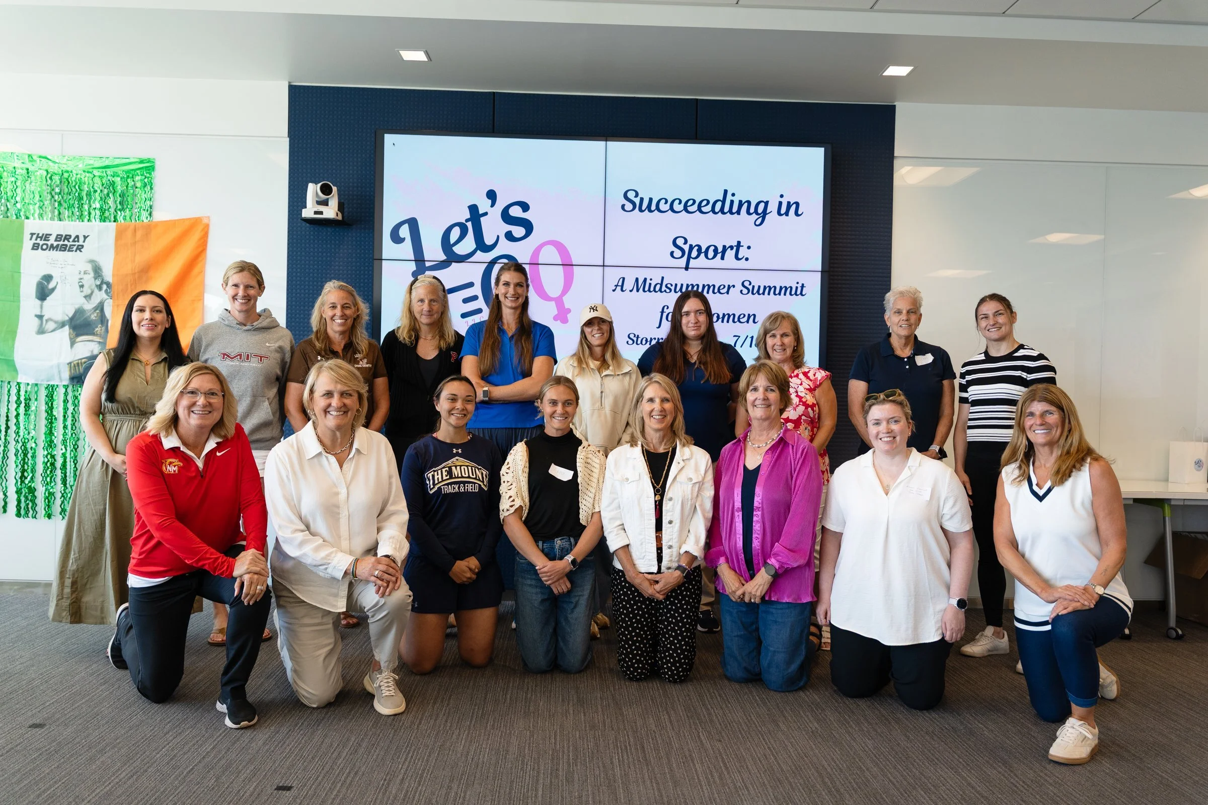 Group photo of attendees at the inaugural 2025 Mid-Summer Summit for women in sport, Storrs, Connecticut
