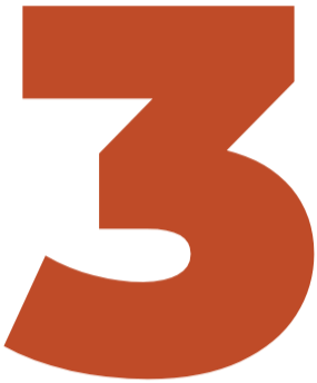 Large orange number three against a black background.