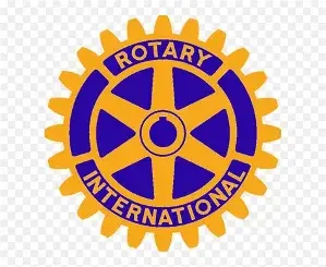 Rotary International logo with a blue and gold gear design and text.