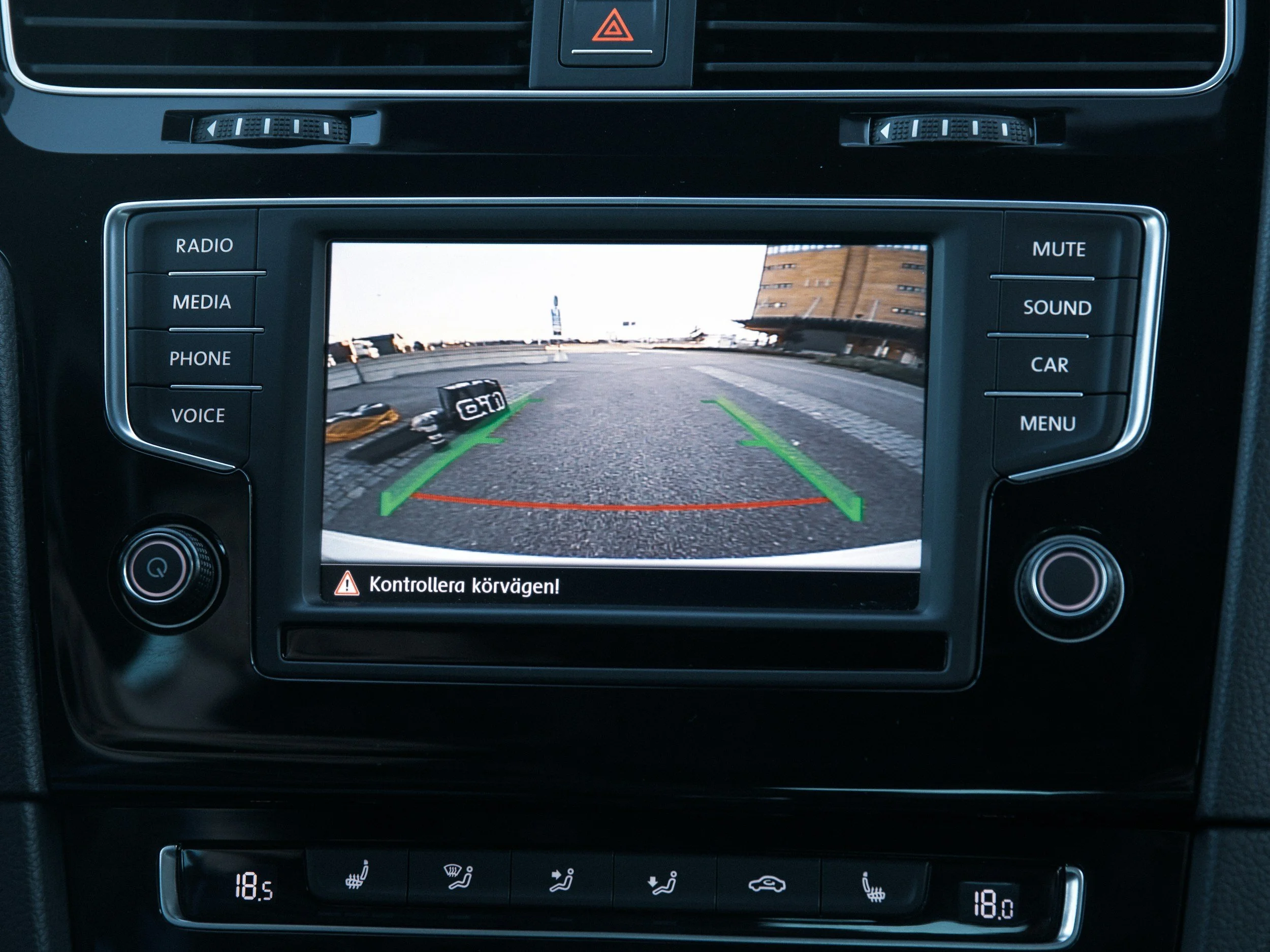 Rear camera display with parking guidelines, one of the ADAS systems Essential ADAS calibrates