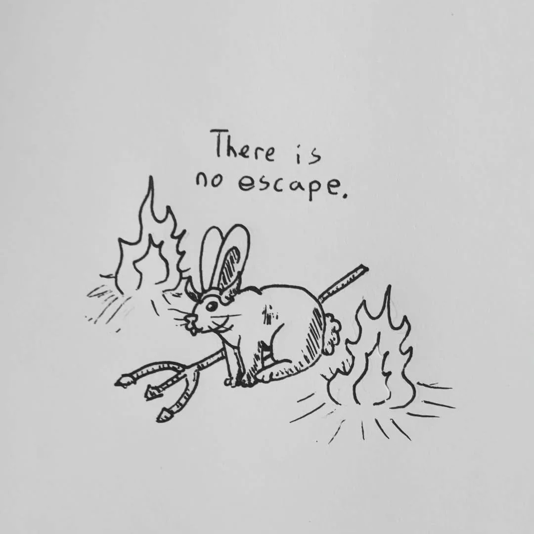 Today's word is #inferno
.
.
#inktober #inktober2025 #fire #eldiablo #elinfierno #bunnies #rabbit #cute