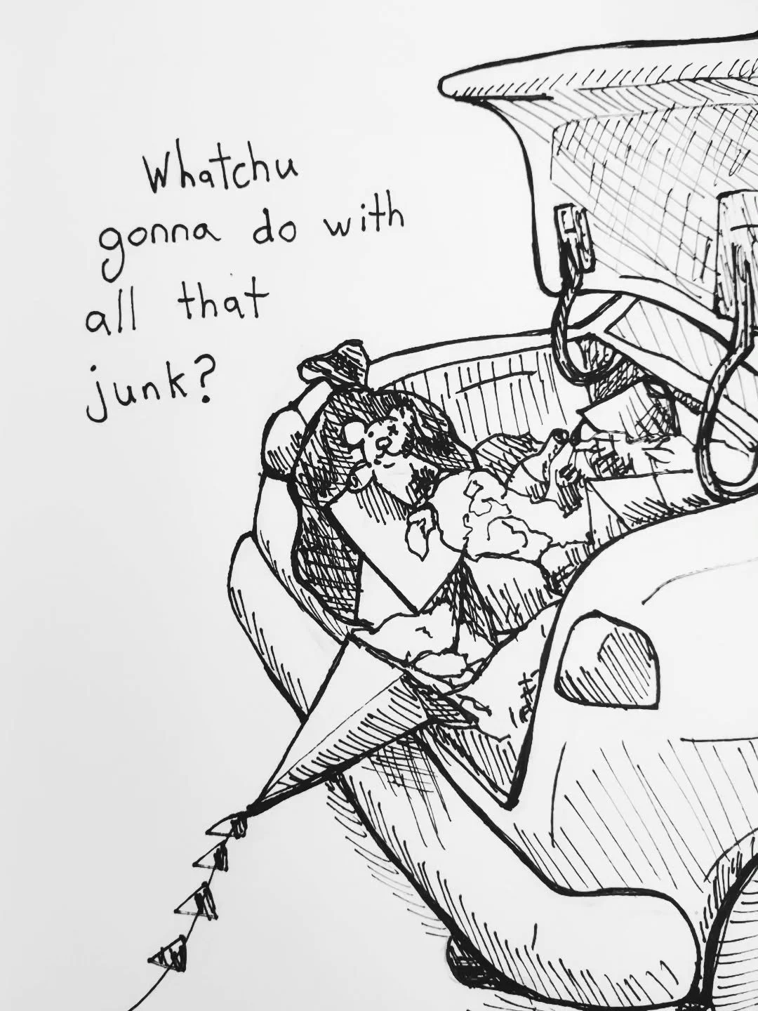 Day 14 was #Trunk. I already did an elephant on day 13, so we're doing a car trunk for this one loll. 
.
.
#inktober #inktober2025 #blackeyedpeas #theblackeyedpeas #fergie #myhumps #cars #junk #junkinthetrunk