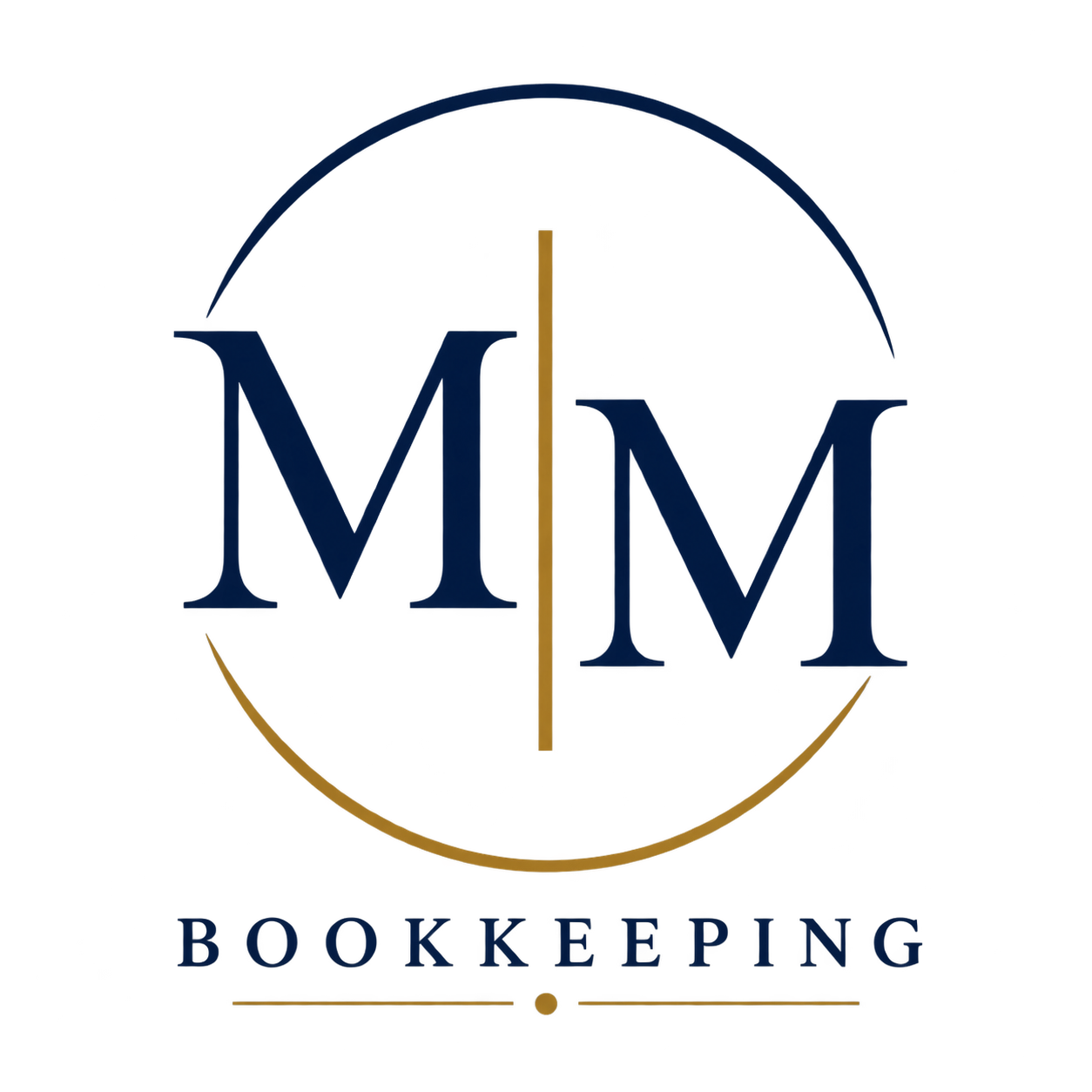 Logo for M&M Bookkeeping featuring a stylized compass with the company name in blue and red accents.