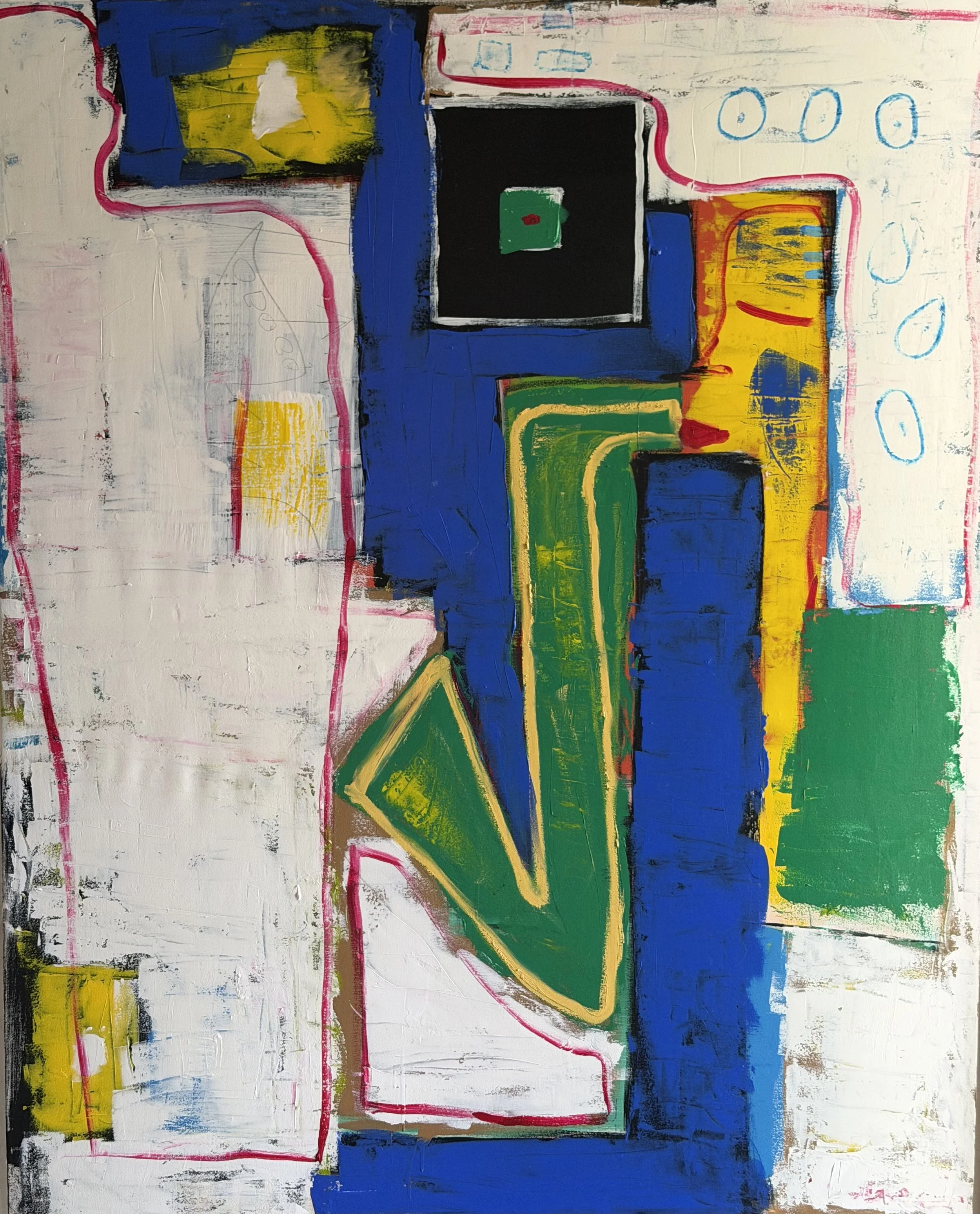 Solo player
Mixta sobre lienzo — acrílico y pastel al óleo · 150 × 120 cm