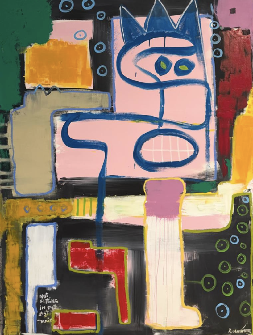 Not sitting in the last train
Mixta sobre lienzo — acrílico y pastel al óleo · 200 × 180 cm