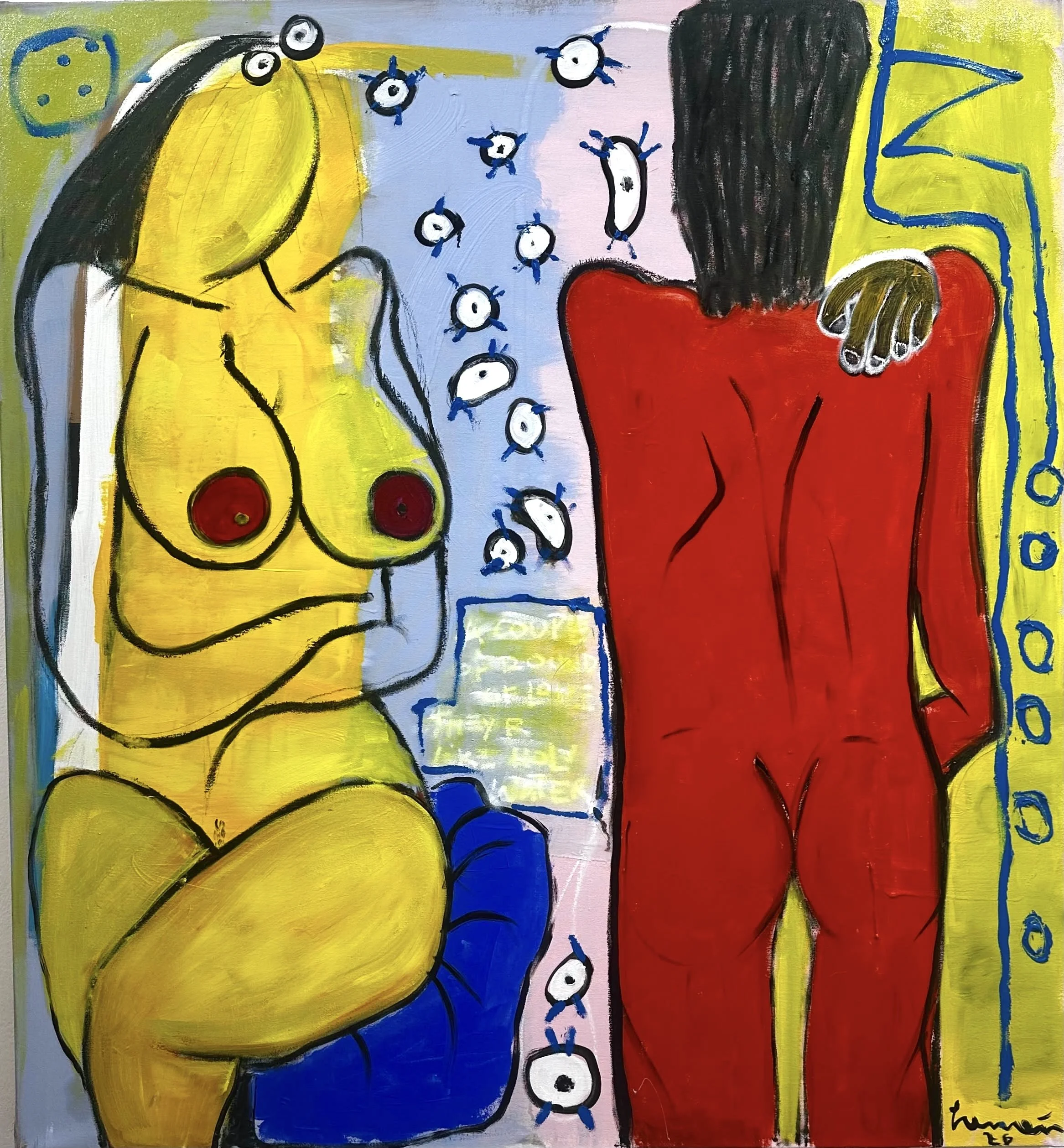 Encuentros
Técnica mixta — óleo y acrílico sobre lienzo · 150 × 150 cm
