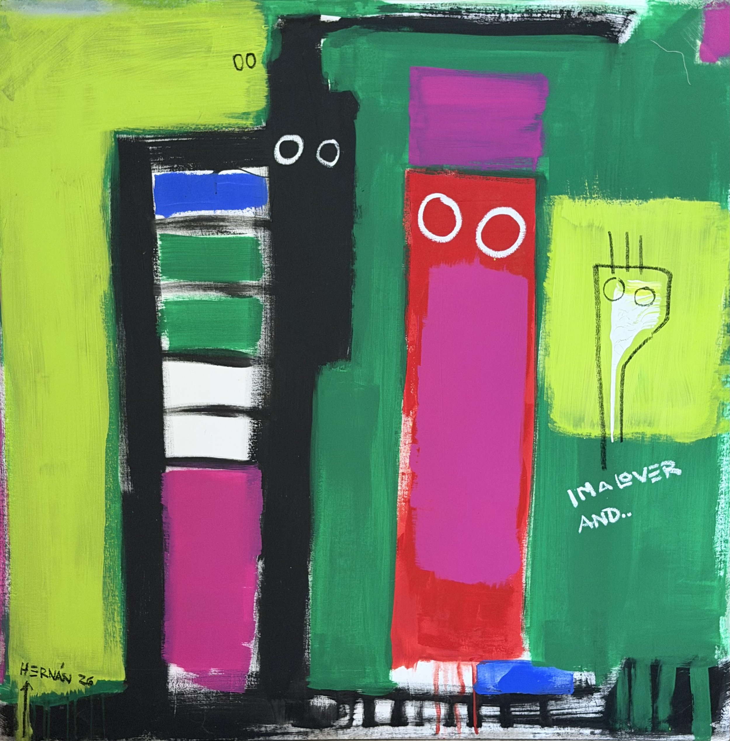 GreenLover
Acrílico y oil stick sobre lienzo · 130 × 130 cm