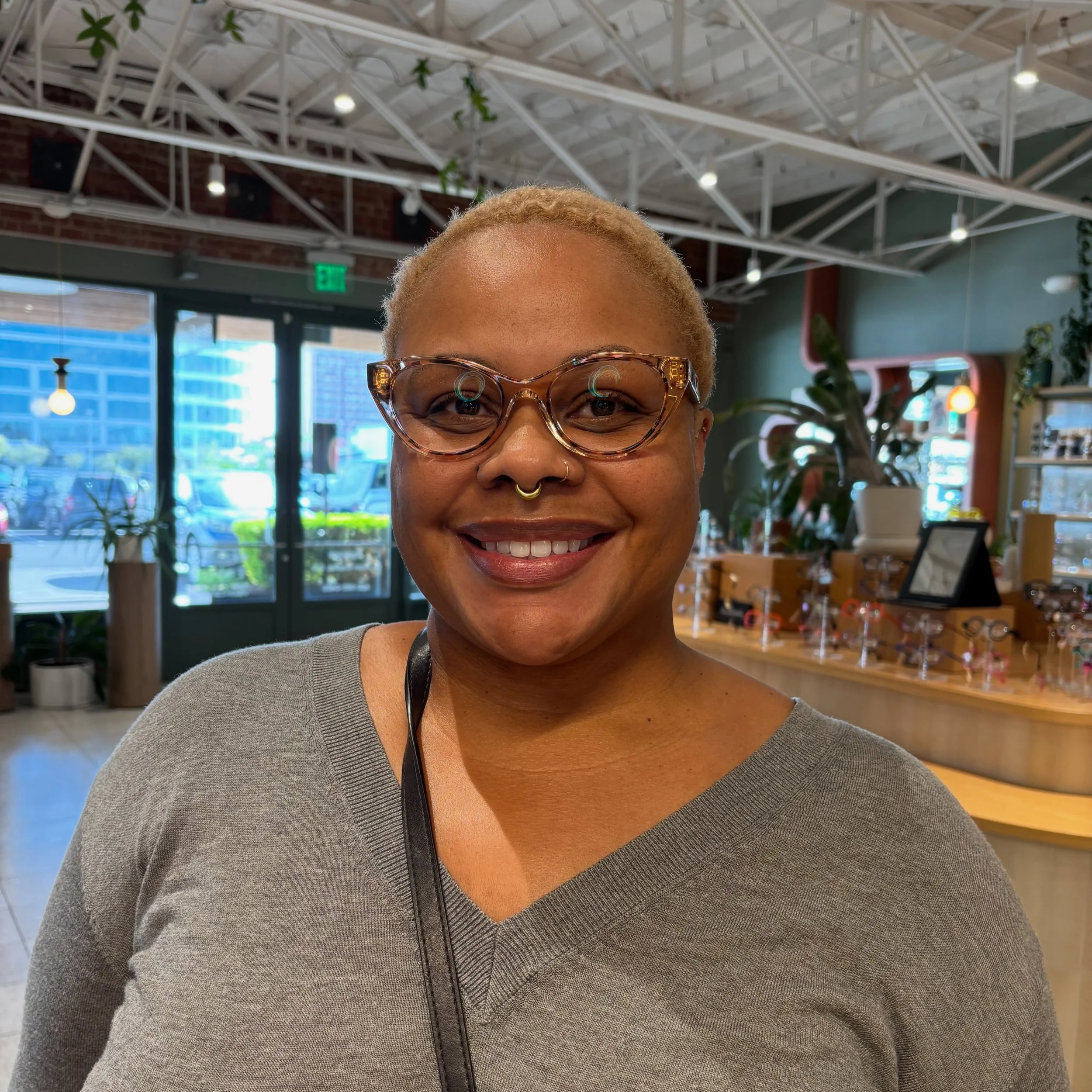 Absolute perfection on Dominique! ✨ 
She is stunning in her new pink crystal @thierrylasry cat-eye frames. Bold, chic, and effortlessly cool&mdash;thank you for letting us help you find your new signature look, Dominique! 👓💖