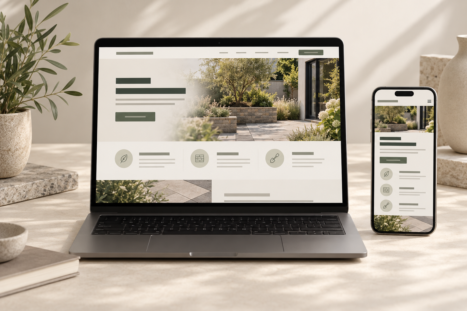 Responsive one-page website shown on a laptop and smartphone