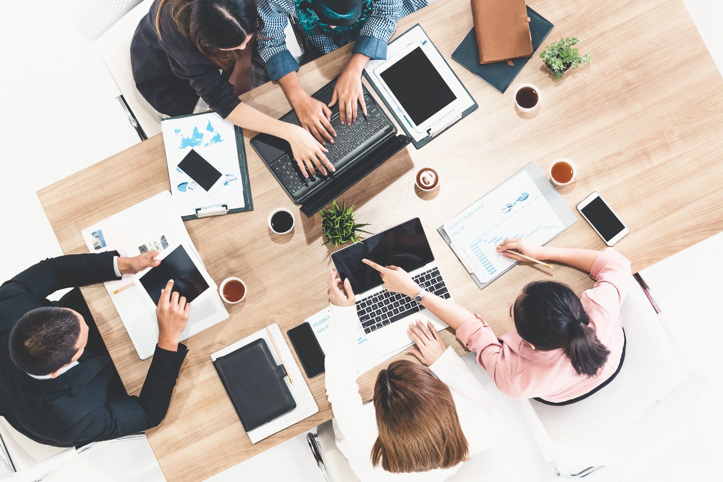A team working on a project together