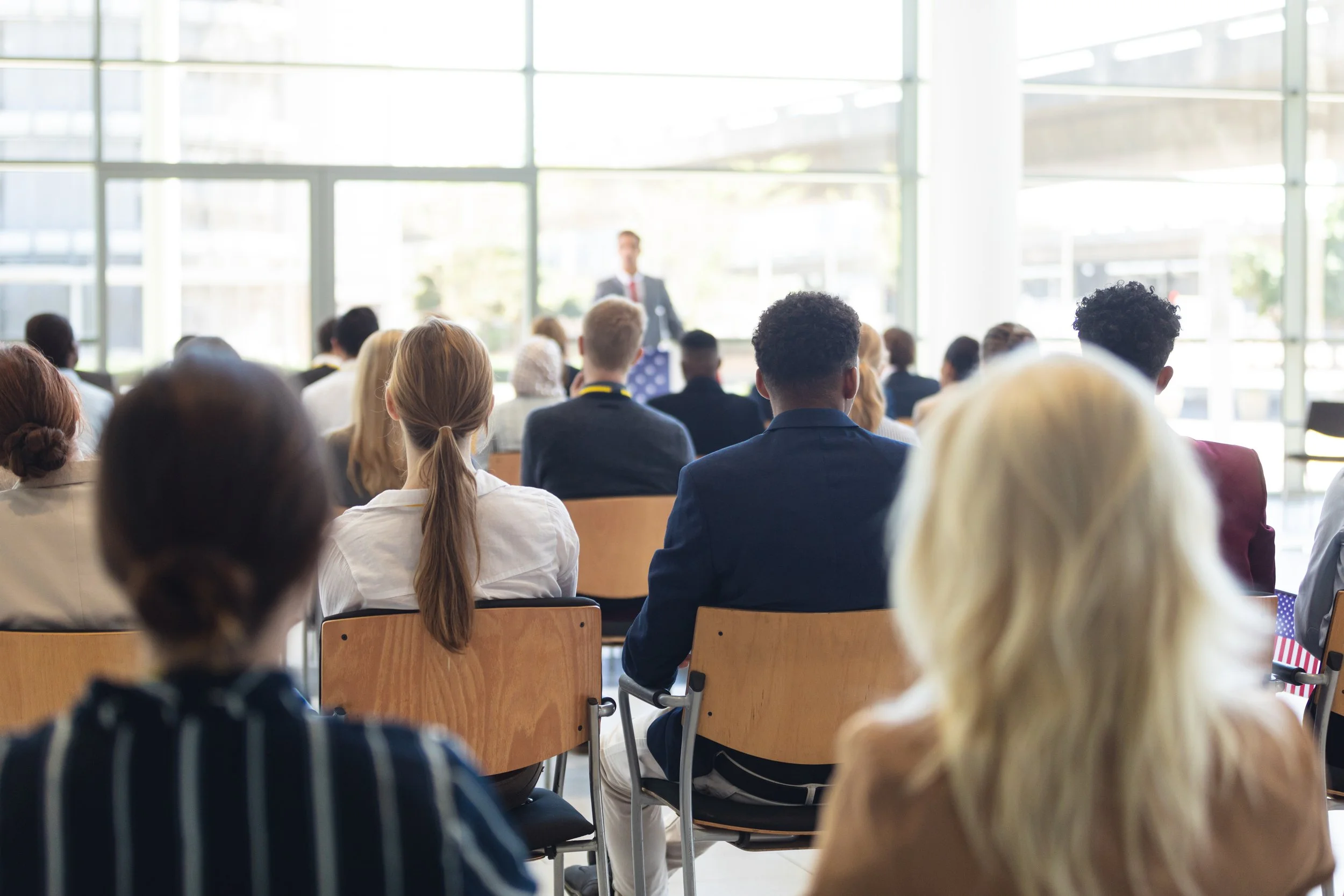 A corporate retreat presentation to a group of employees