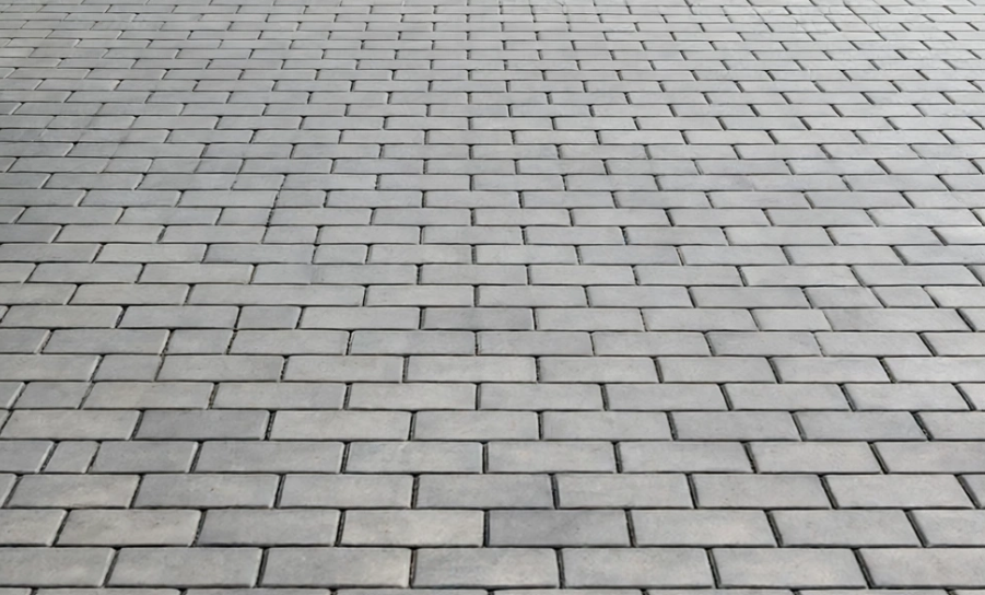 Freshly pressure washed brick pavers in the driveway of a home in Palm Beach County, Florida