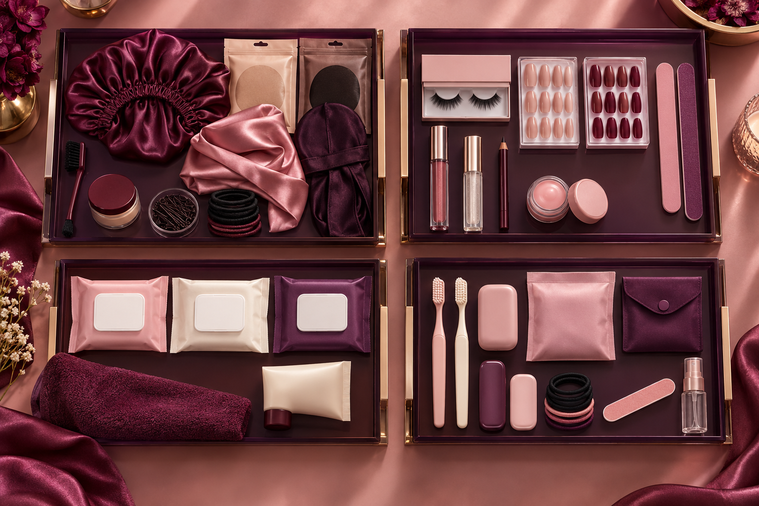Illustrative concept showing a curated assortment of Galore Glam beauty and personal-care essentials; not a verified product lineup.