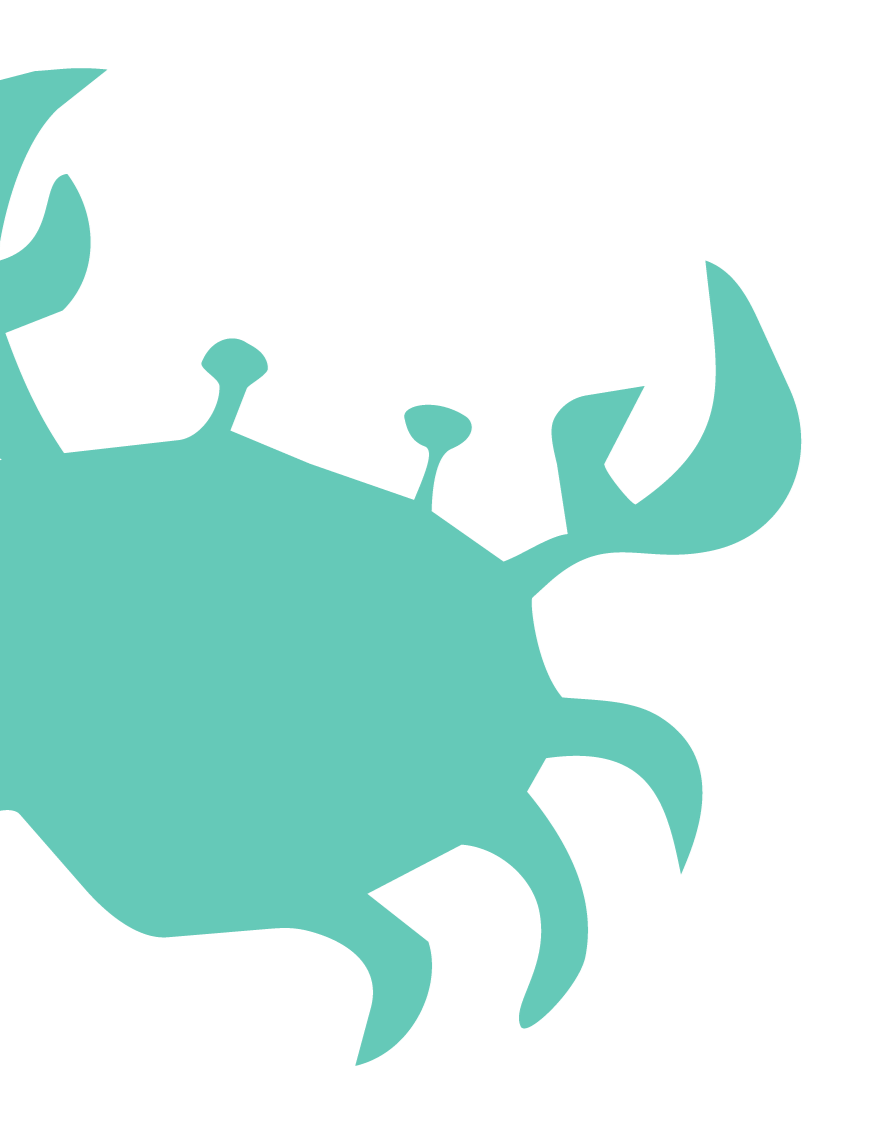 Silhouette of a crab in teal color with a black background.