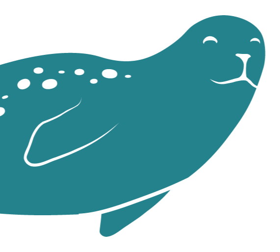 A stylized, cartoon illustration of a whale with a smiling face and spots on its back.