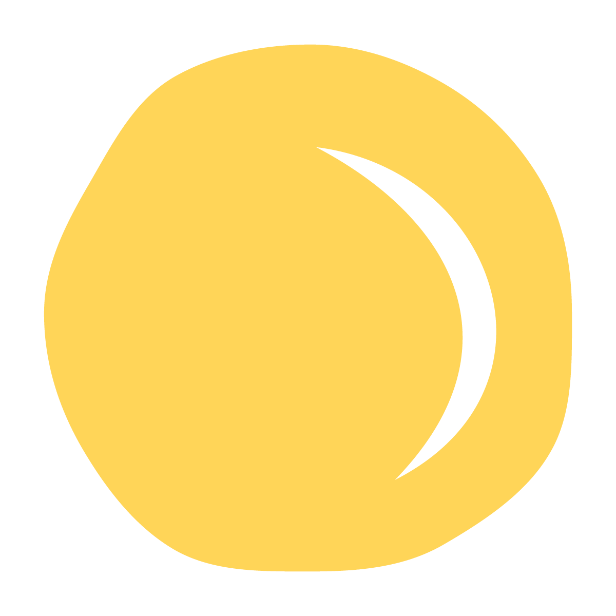 Yellow circle with black curved shape inside, resembling a crescent moon or stylized eye.