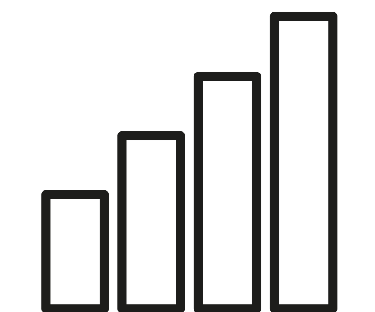 A bar graph with four vertical bars of increasing height from left to right, on a black background.