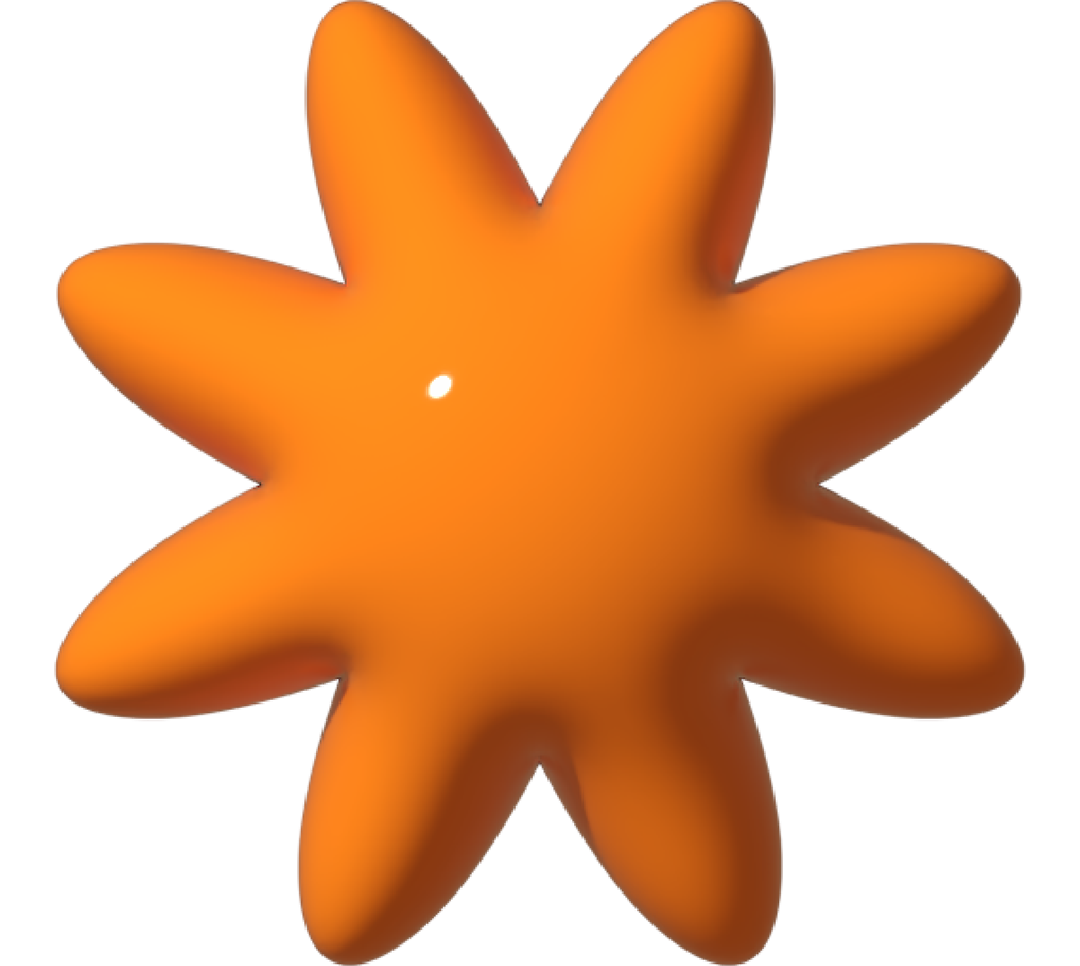 Orange starfish with rounded arms on a white background.