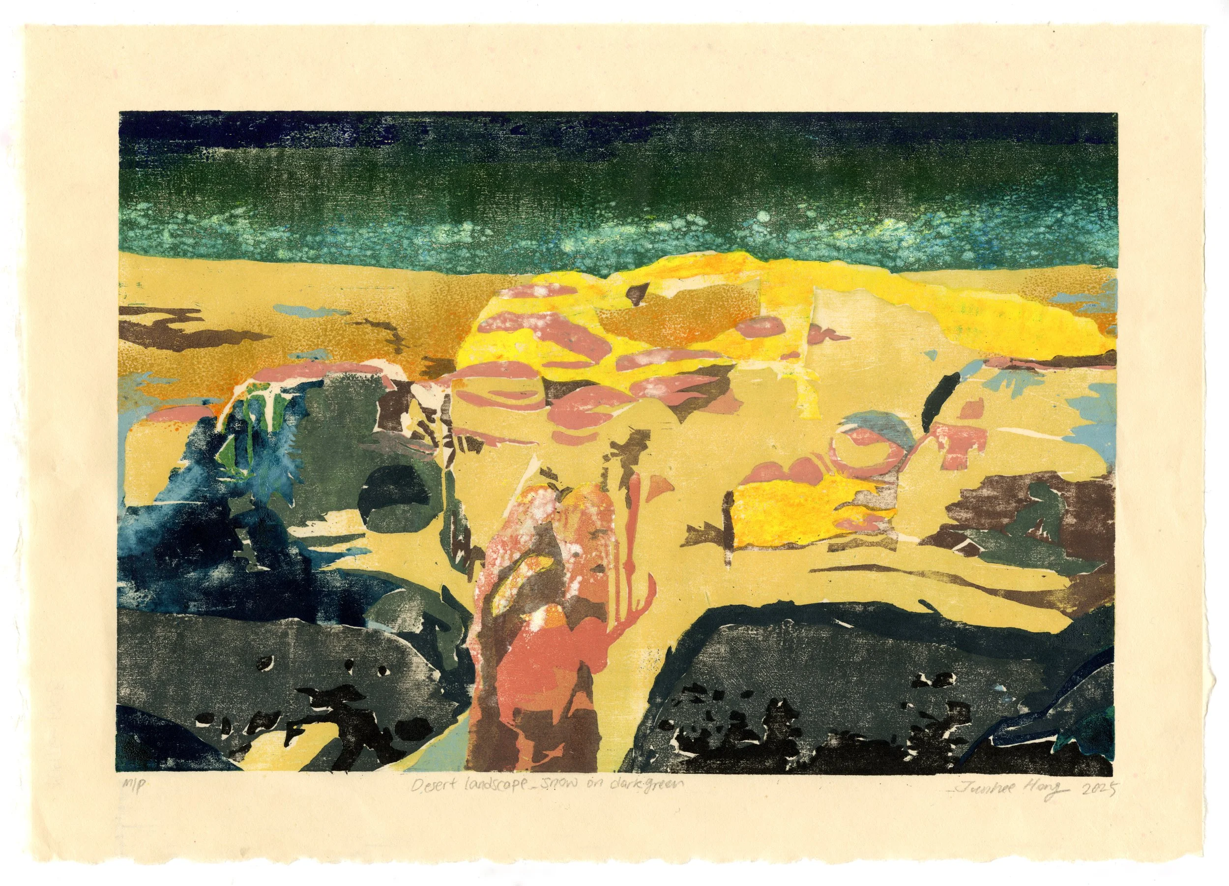 Desert Landscape_Snow on Dark Green

2025

Woodcut on Unryu paper

12"x8"