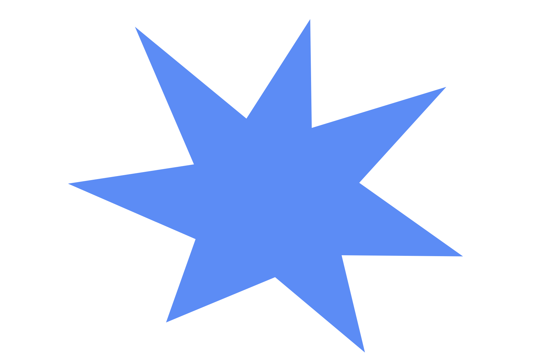 A bright blue, jagged starburst shape with sharp points on a white background.
