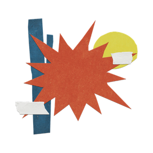Comic-style explosion shape with blank space for text in the center, surrounded by colorful geometric shapes.
