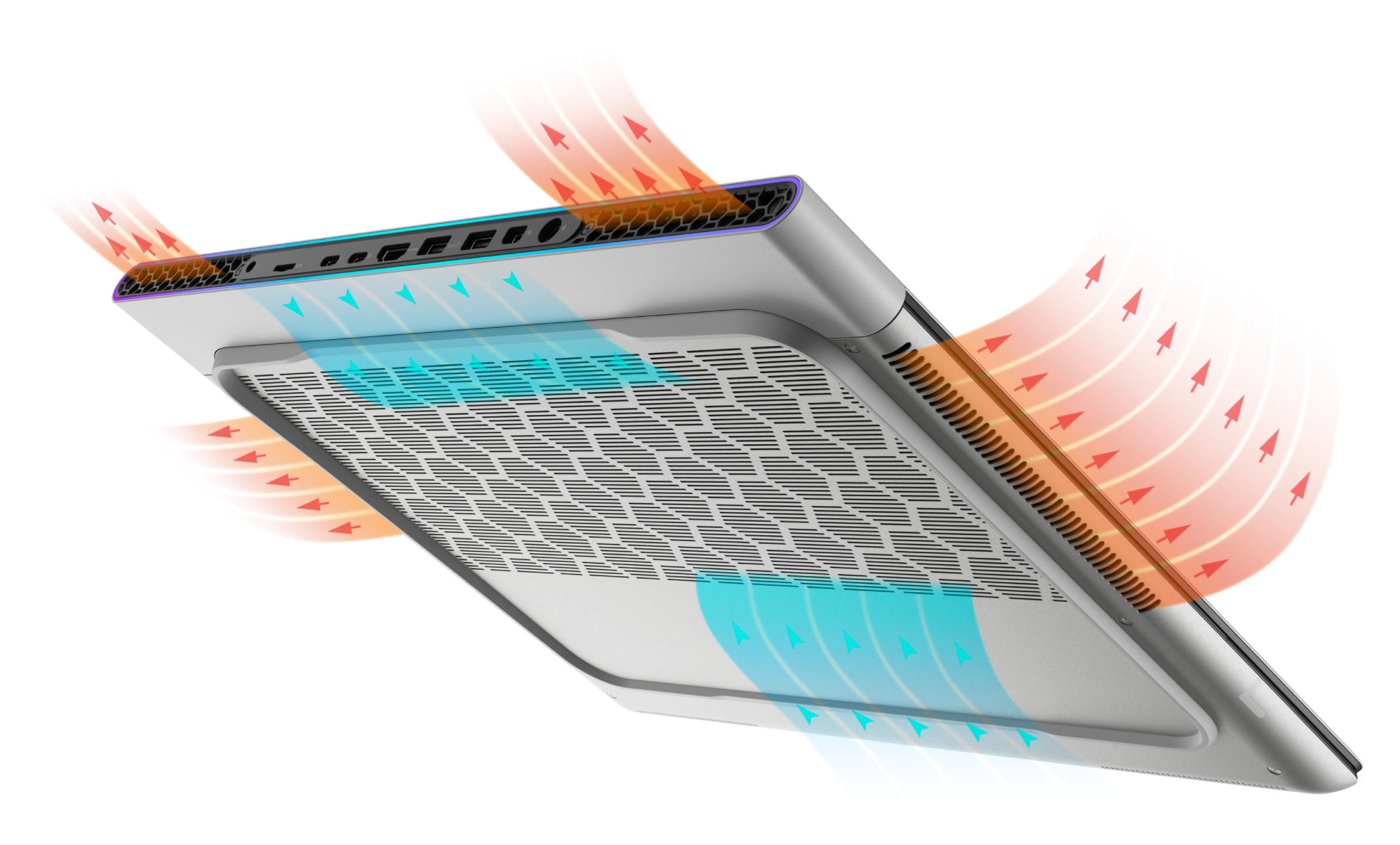 Diagram of a climate control system showing air flow with red arrows for warm air and blue arrows for cool air, and a filter in the center.