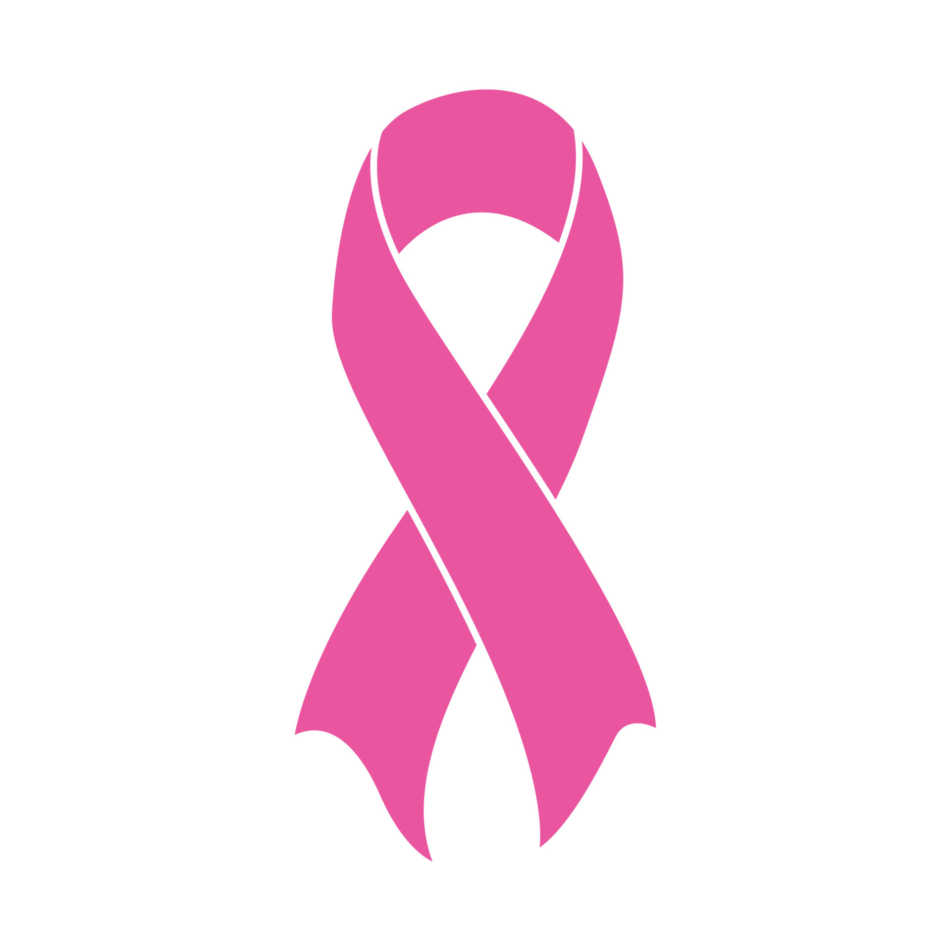 A pink ribbon symbol representing breast cancer awareness, with a white space at the bottom center.