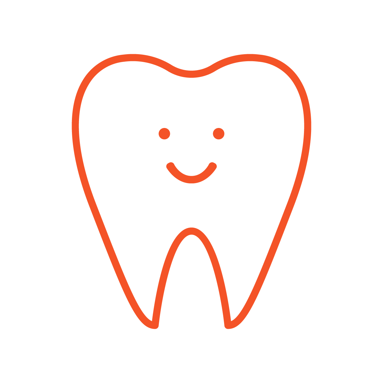 Cute smiling tooth with a face inside a red outline, symbolizing dental health.