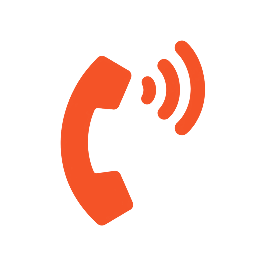 Icon of a red telephone receiver with signal waves indicating a phone call.