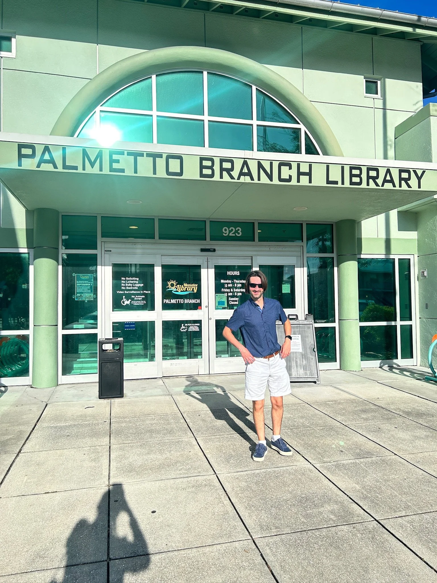 Ocean Fitts outside the Palmetto Branch Library in Manatee County.
