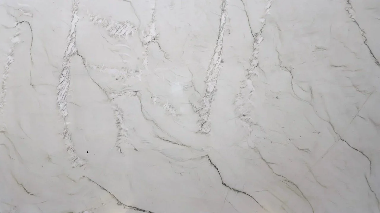 Close-up of white marble surface with gray veining.