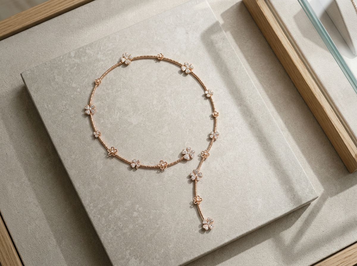 18K Rose Gold Pavé Diamond Cascading Floral Vine Y-Necklace