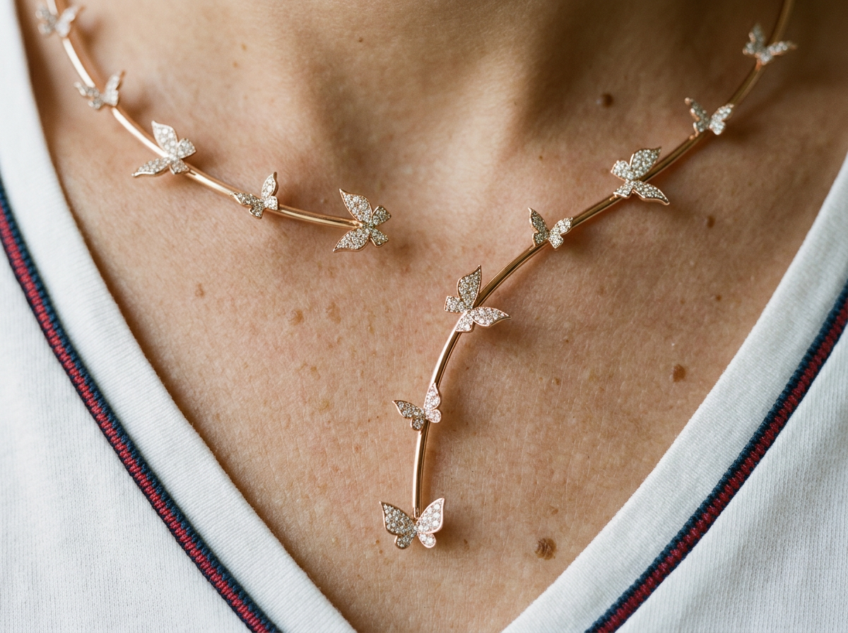 Rose Gold Floating Diamond Butterfly Necklace
