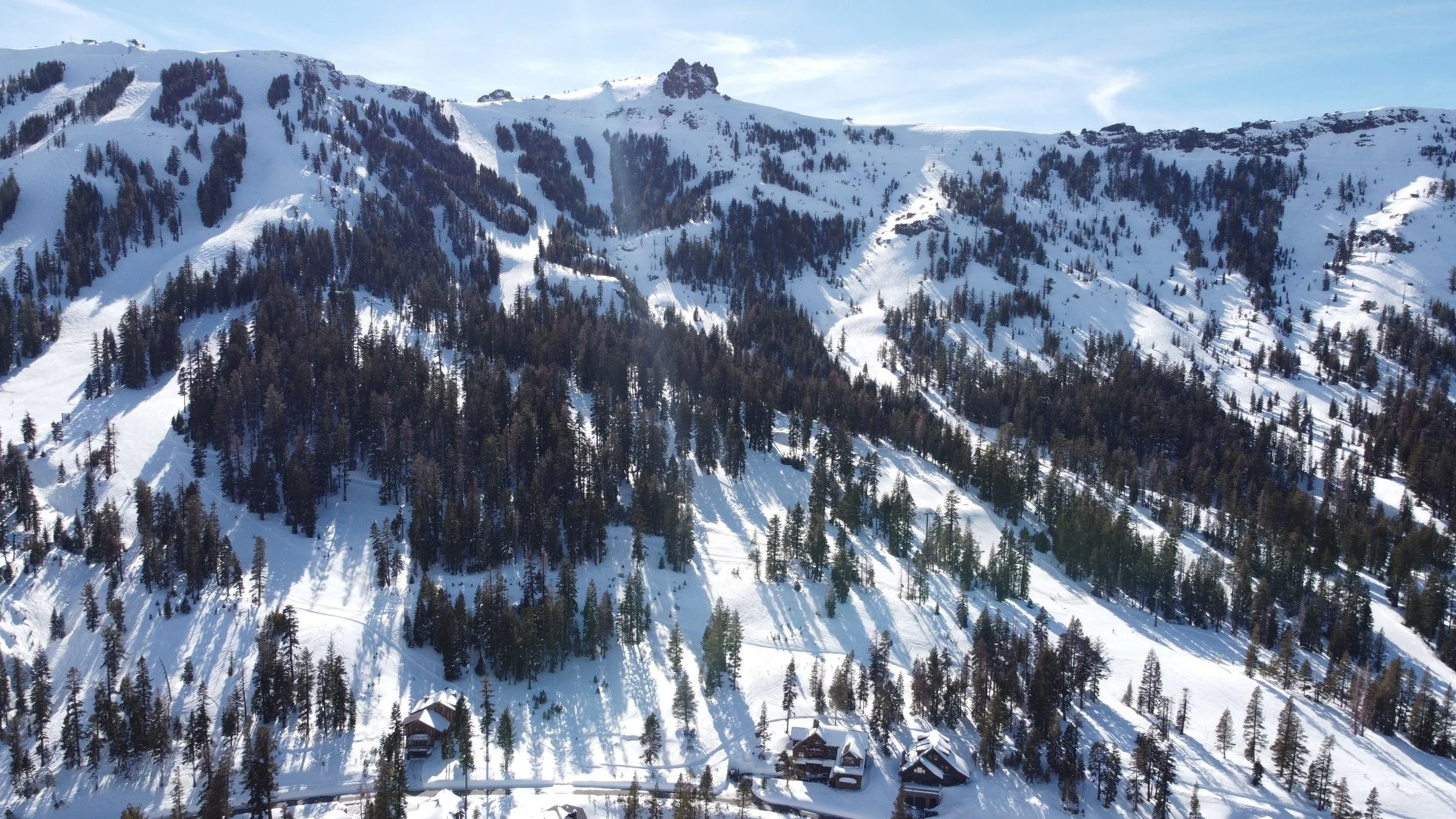Kirkwood Mountain in winter, with Thimble Peak on the ridge