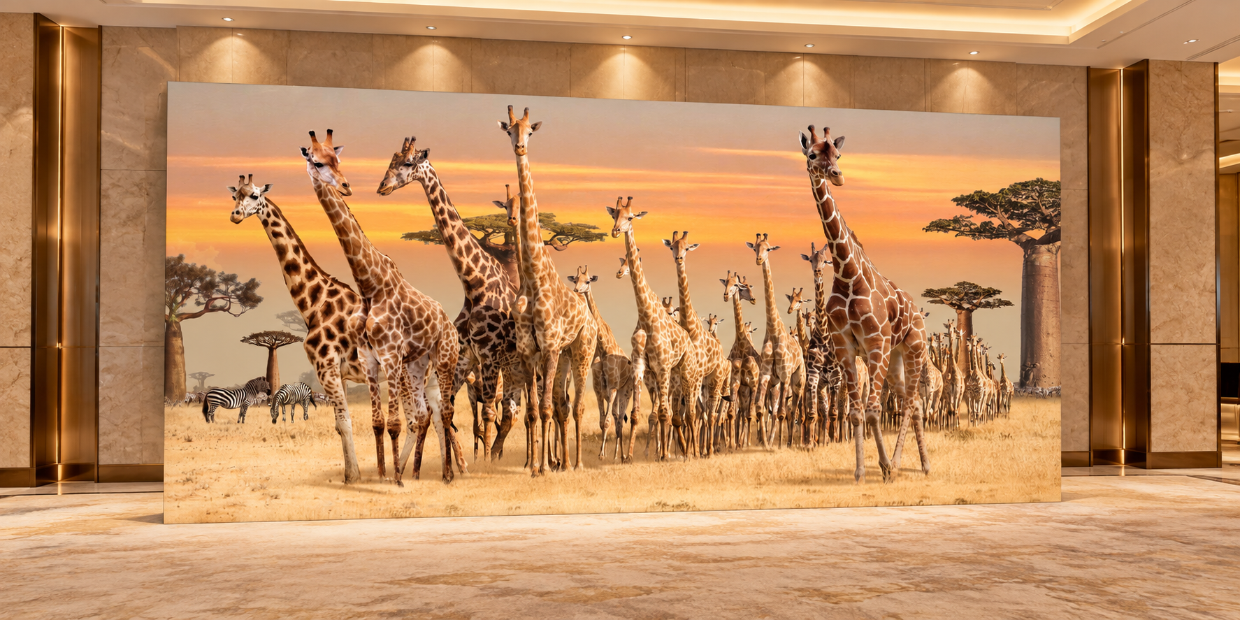 Giraffe savannah sunset backdrop.png