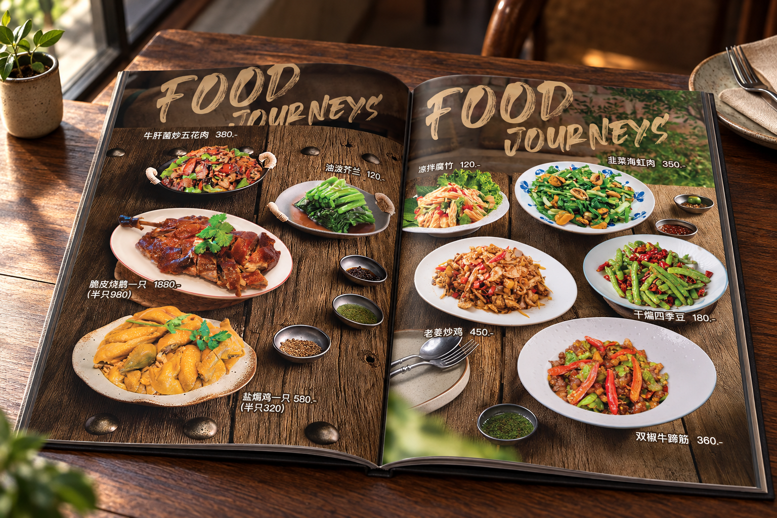 Open Food Journeys menu on walnut table.png