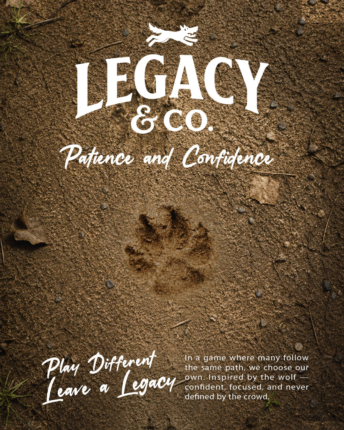 Brand identity design for LEGACY & CO., blending classic typography with a distinctive wolf symbol to express confidence, individuality, and a fresh perspective on golf lifestyle.