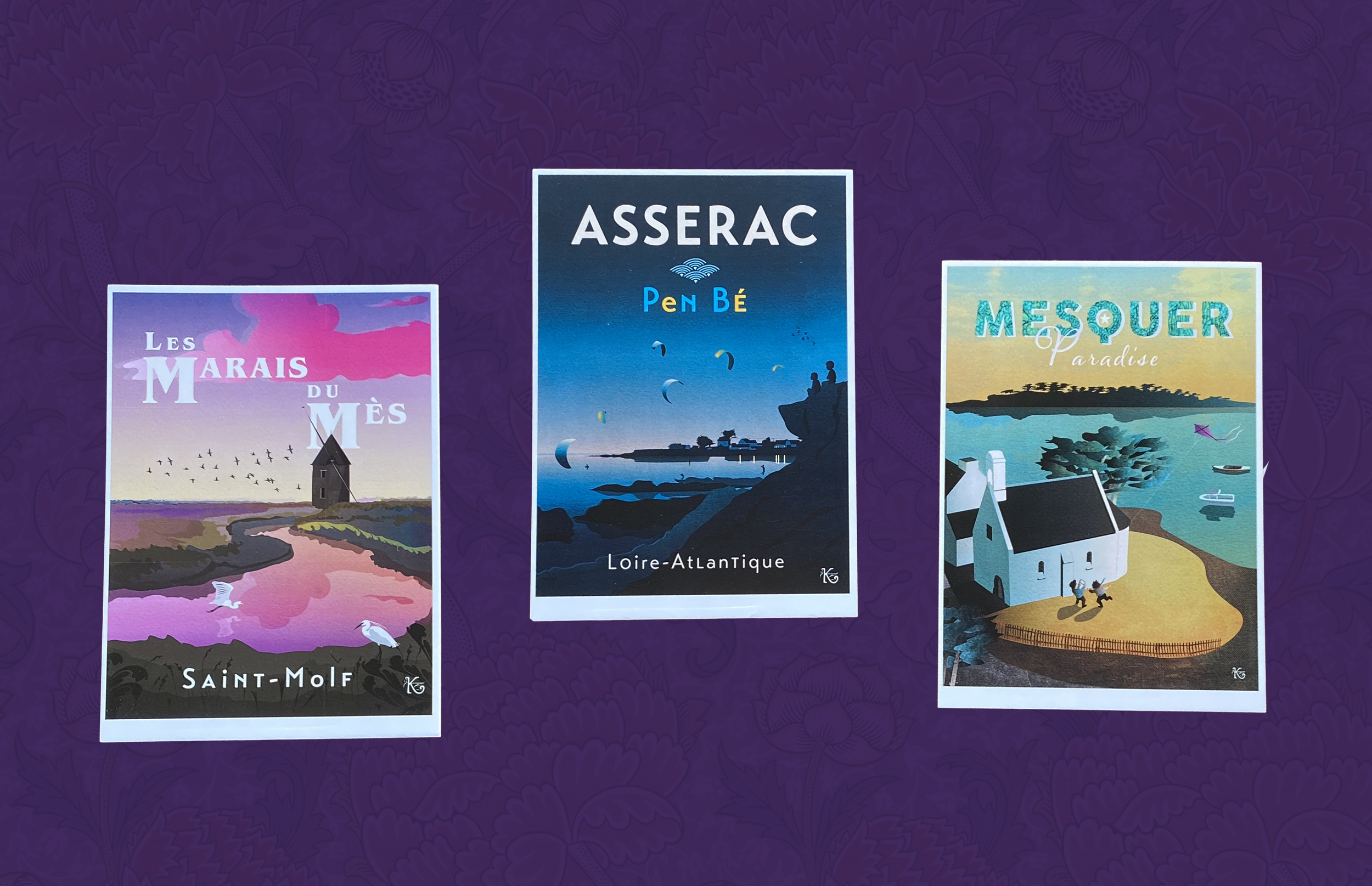 Lot de 3 cartes postales locales