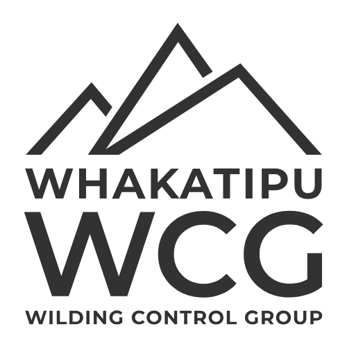 Logo for Whakatipu WCG Wilding Control Group with stylized mountain peaks above the name