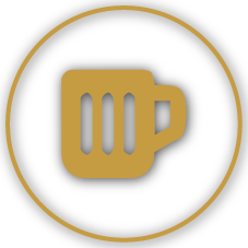 A black circular background with a gold beer mug icon in the center.