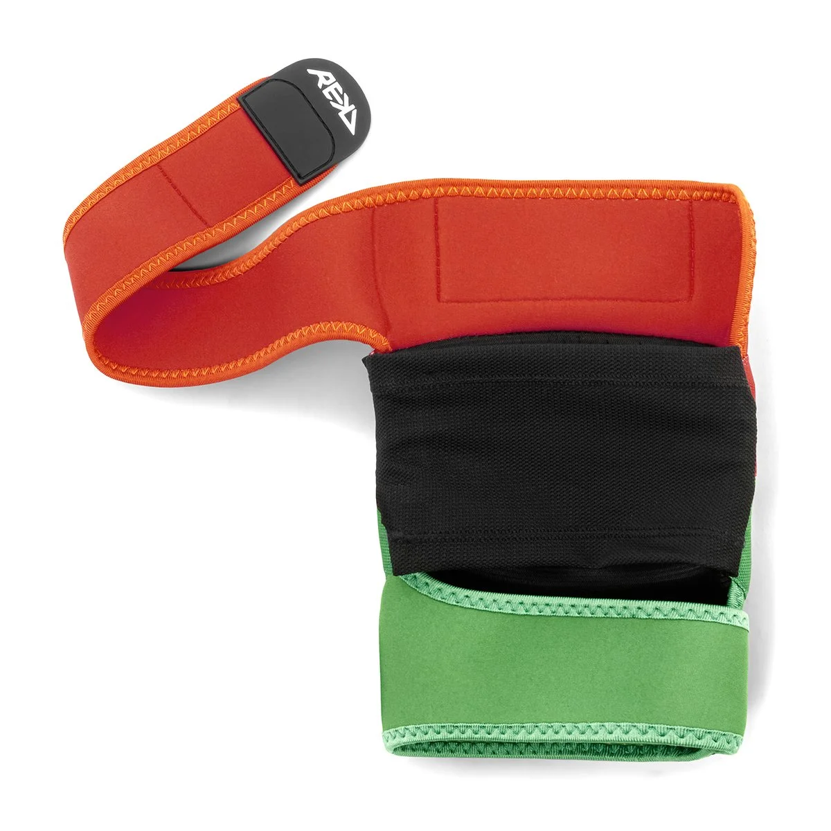 RKD765 REKD Shield Triple Pad Set Fade Orange Green Elbow Pads Unstrapped copy.jpg