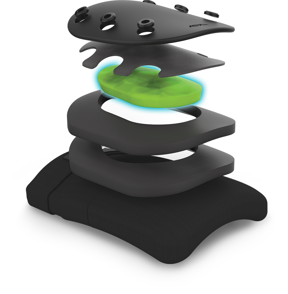 Exploded view of a a Knee Pad Exploring REKD ENERGY.