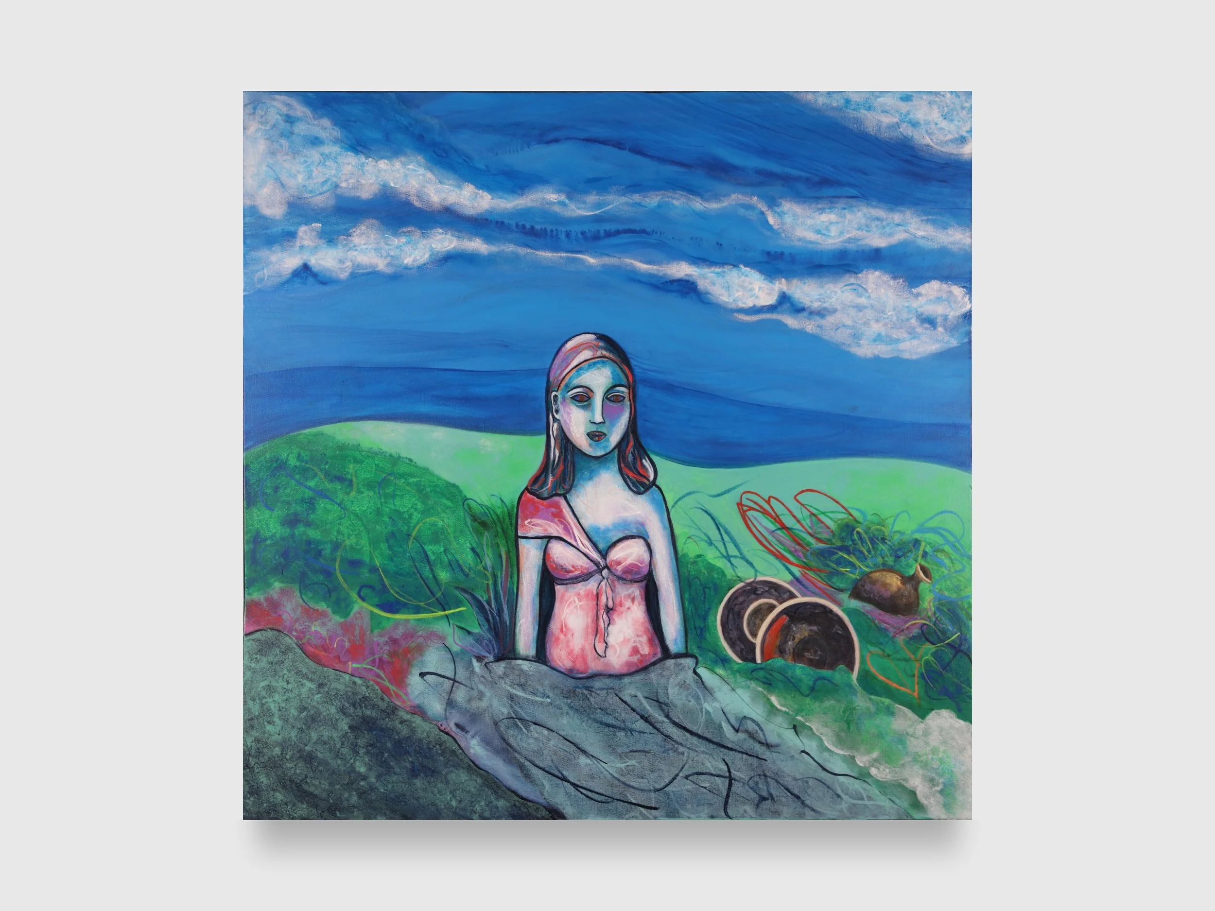 Isis Under the Ocean, 2026. Acrylic paint, iridescent tint and pearl mica flake on  36 x 36 x 1.5 in.