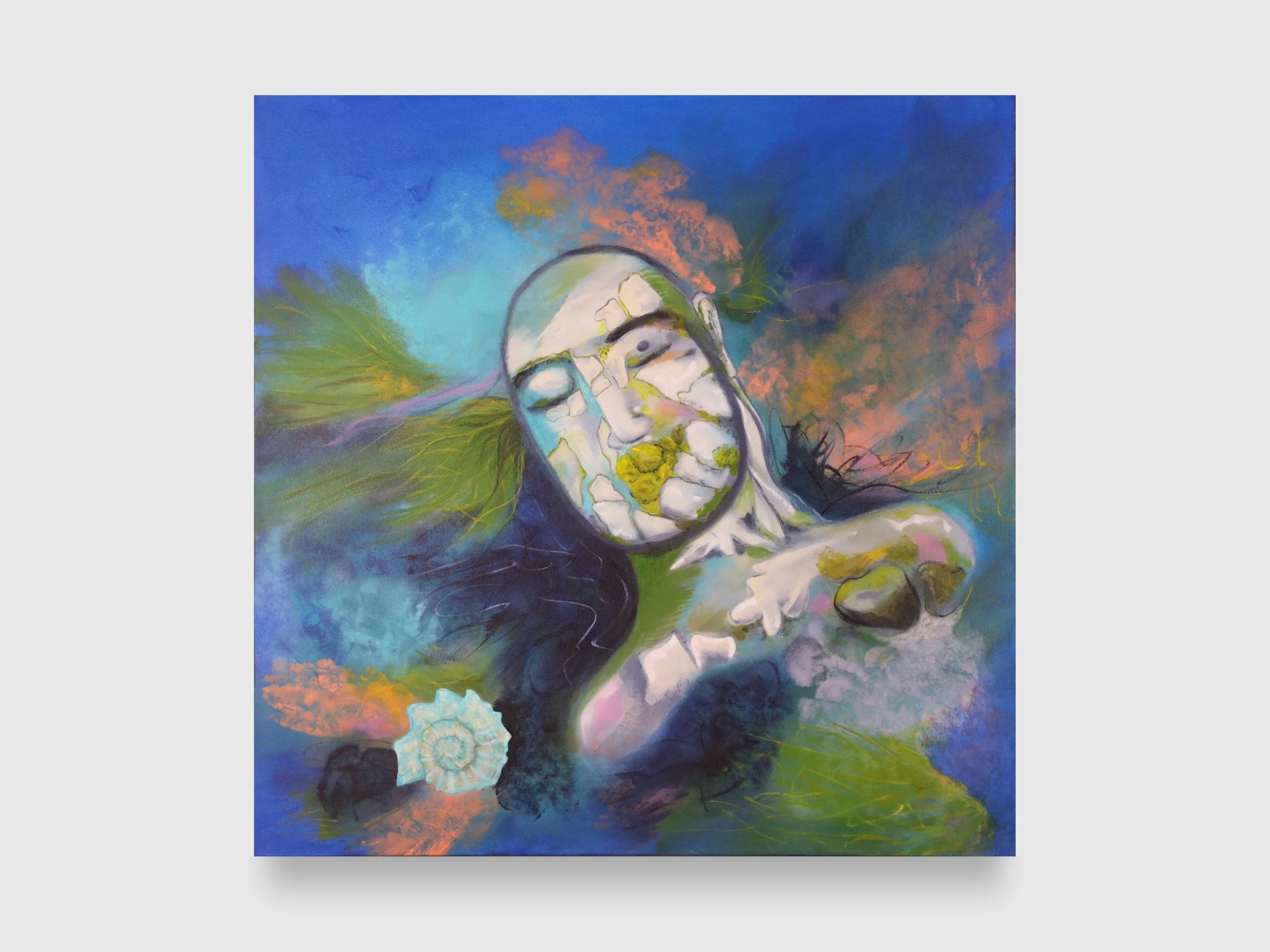 Buddha Under the Ocean, 2024. Acrylic paint on canvas — 36 x 36 x 1.5 in.