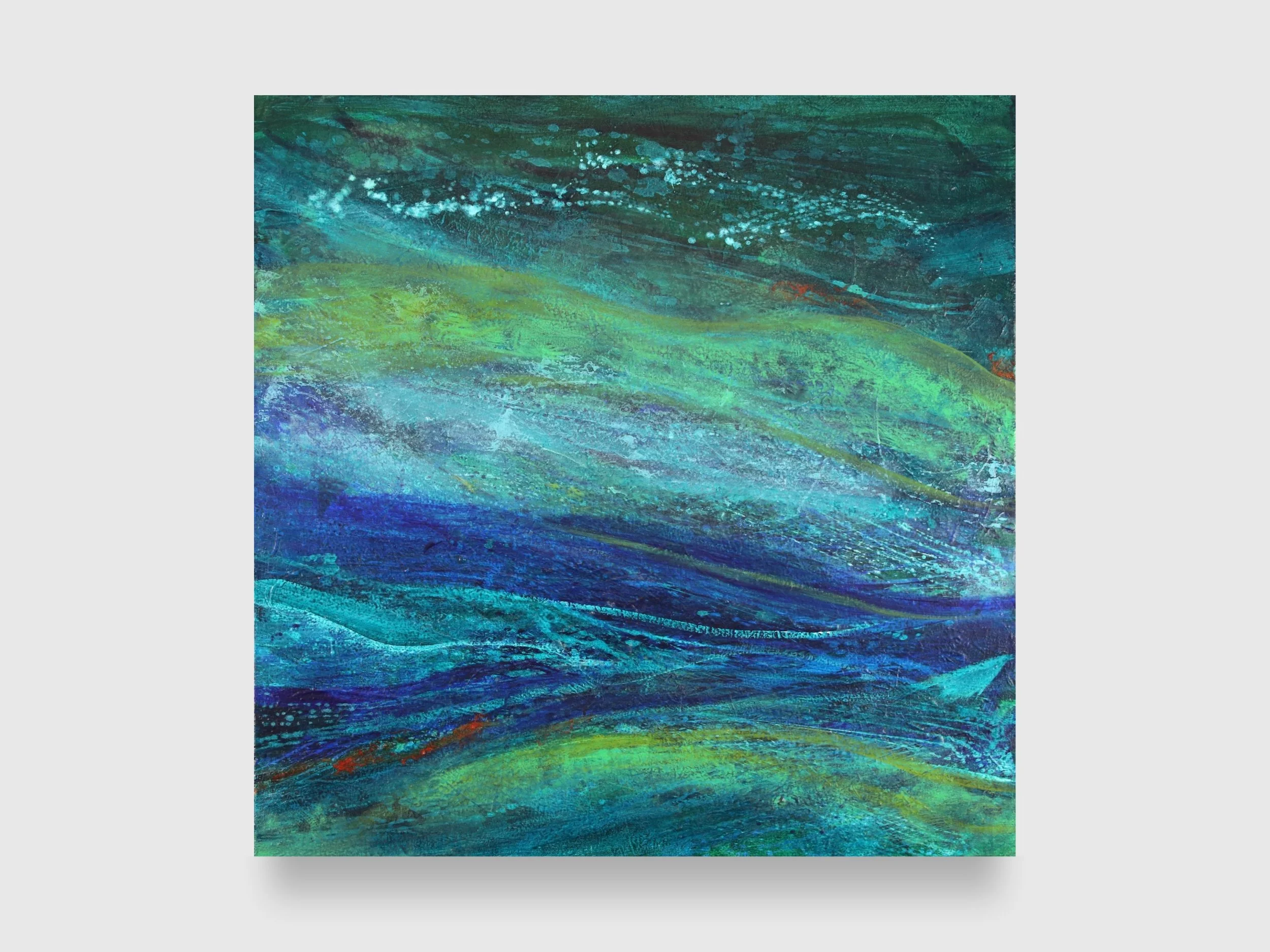 Green Flow, 2024. Acrylic on canvas — 30 x 30 x 1 in.