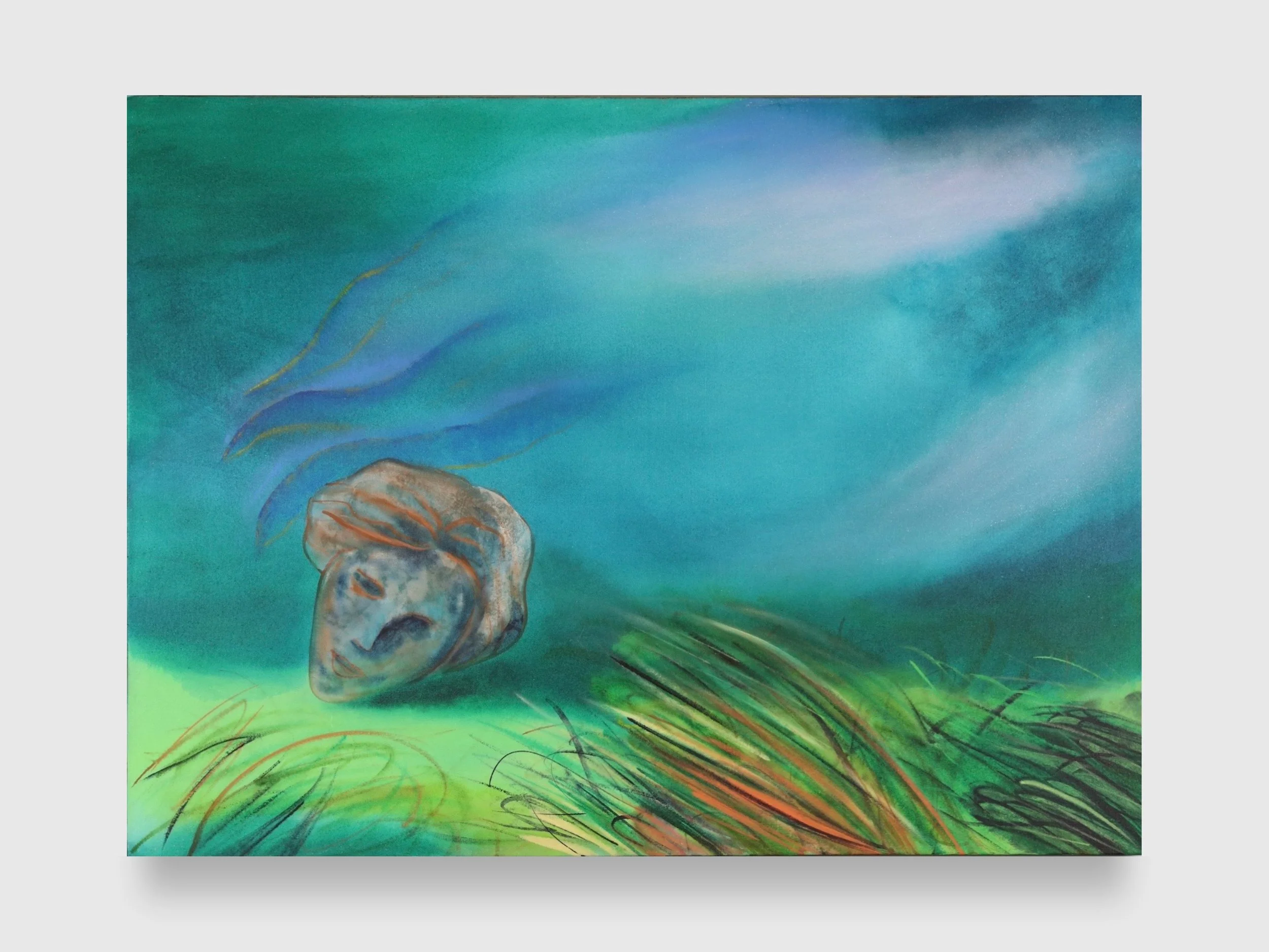 Antonia Minor Under the Ocean, 2024. Acrylic paint and iridescent tint on canvas — 40 x 30 x 1.5 in.