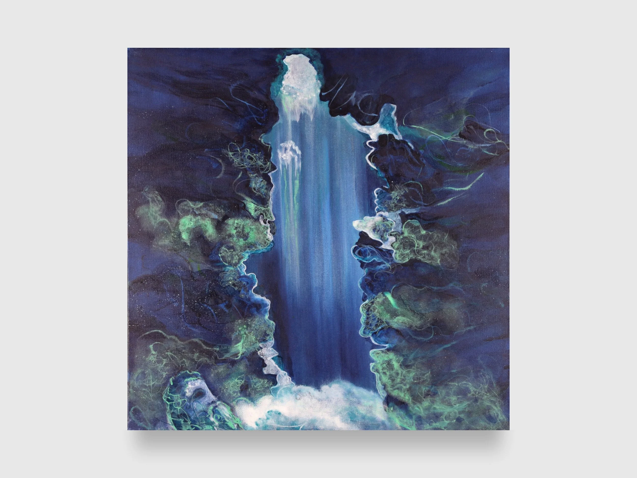 Serapis by Underwater Cave, 2026. Acrylic paint, iridescent tint and pearl mica on canvas — 30 x 30 x 1.5 in.
