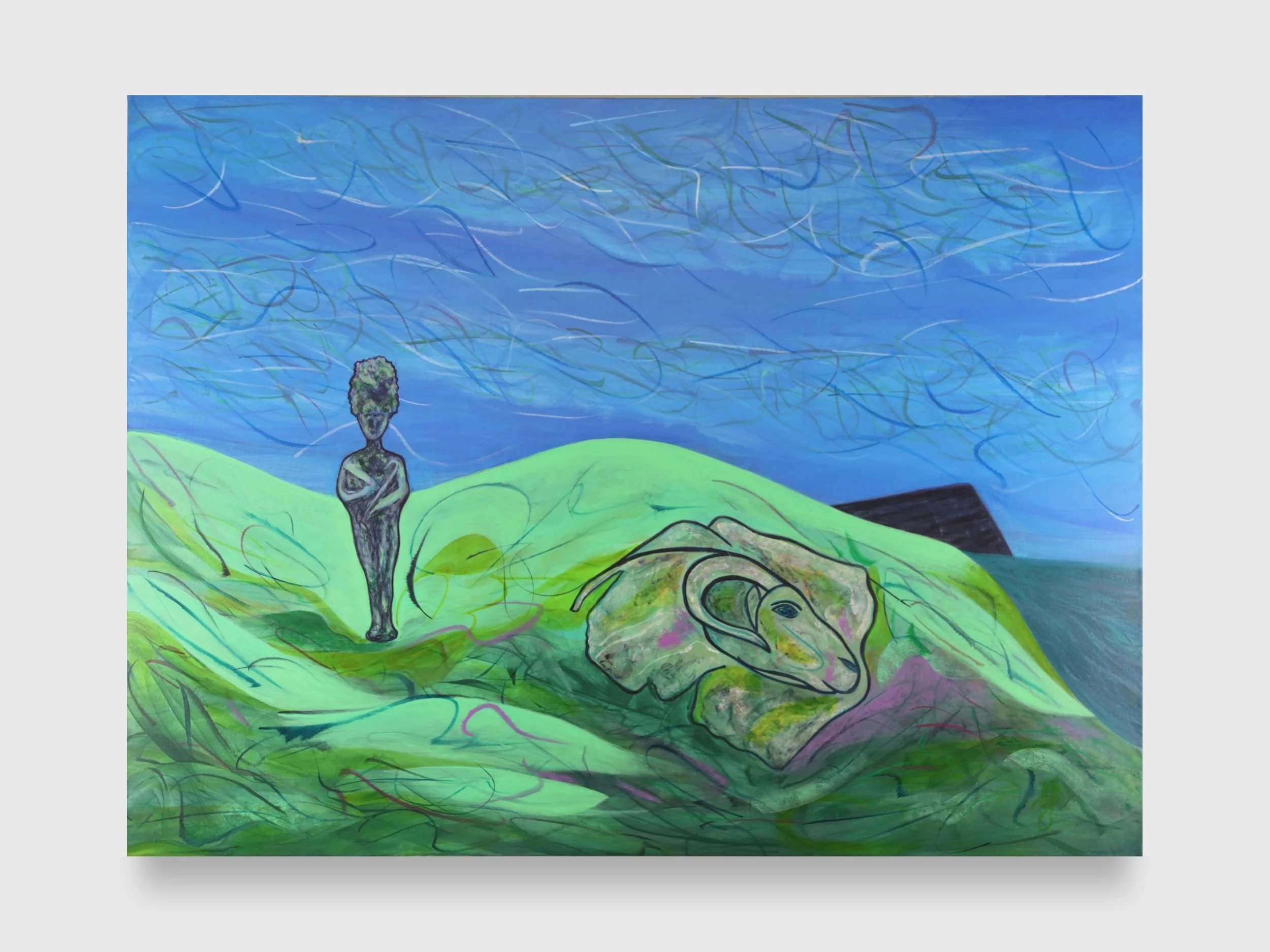 Amun and Osiris Under the Ocean, 2025. Acrylic paint on canvas — 48 x 36 x 1.5 in.