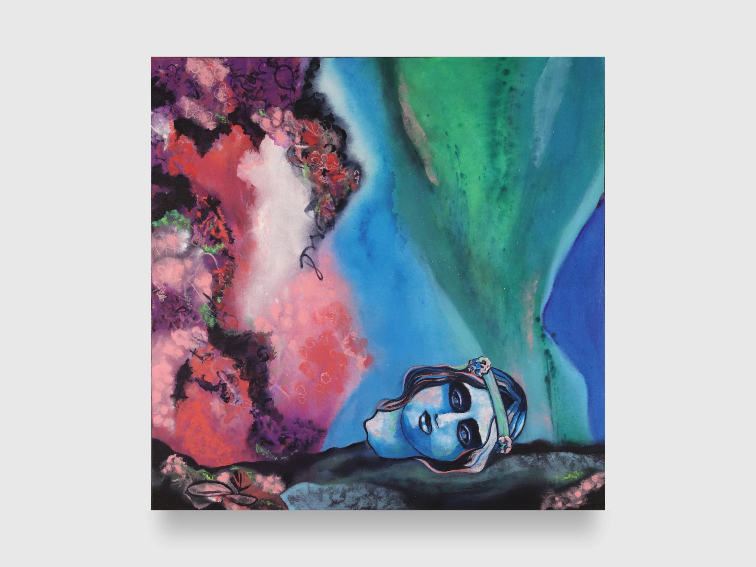Aphrodite Under the Ocean, 2026. Acrylic paint and pearl mica flake on canvas — 30 x 30 x 1.5 in.